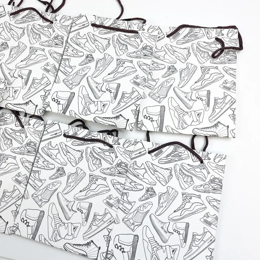 Lot of 9 Small Party Favor Gift Bags Shoes Sneakers Print White 6x5x2